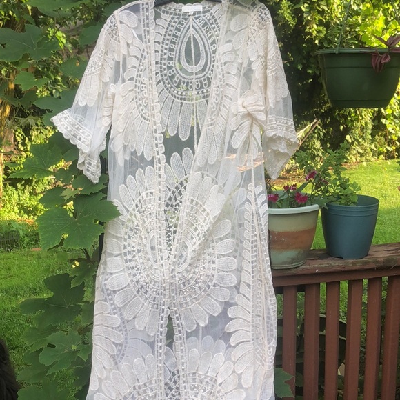 Rebellion Tops - Gorgeous off white sheer floral duster size S